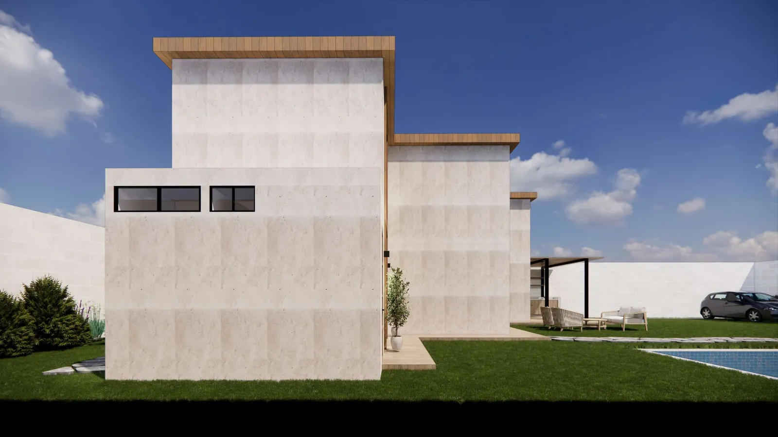 CASA AUCALLAMA — Vista lateral con terraza (la piscina se cotiza aparte)