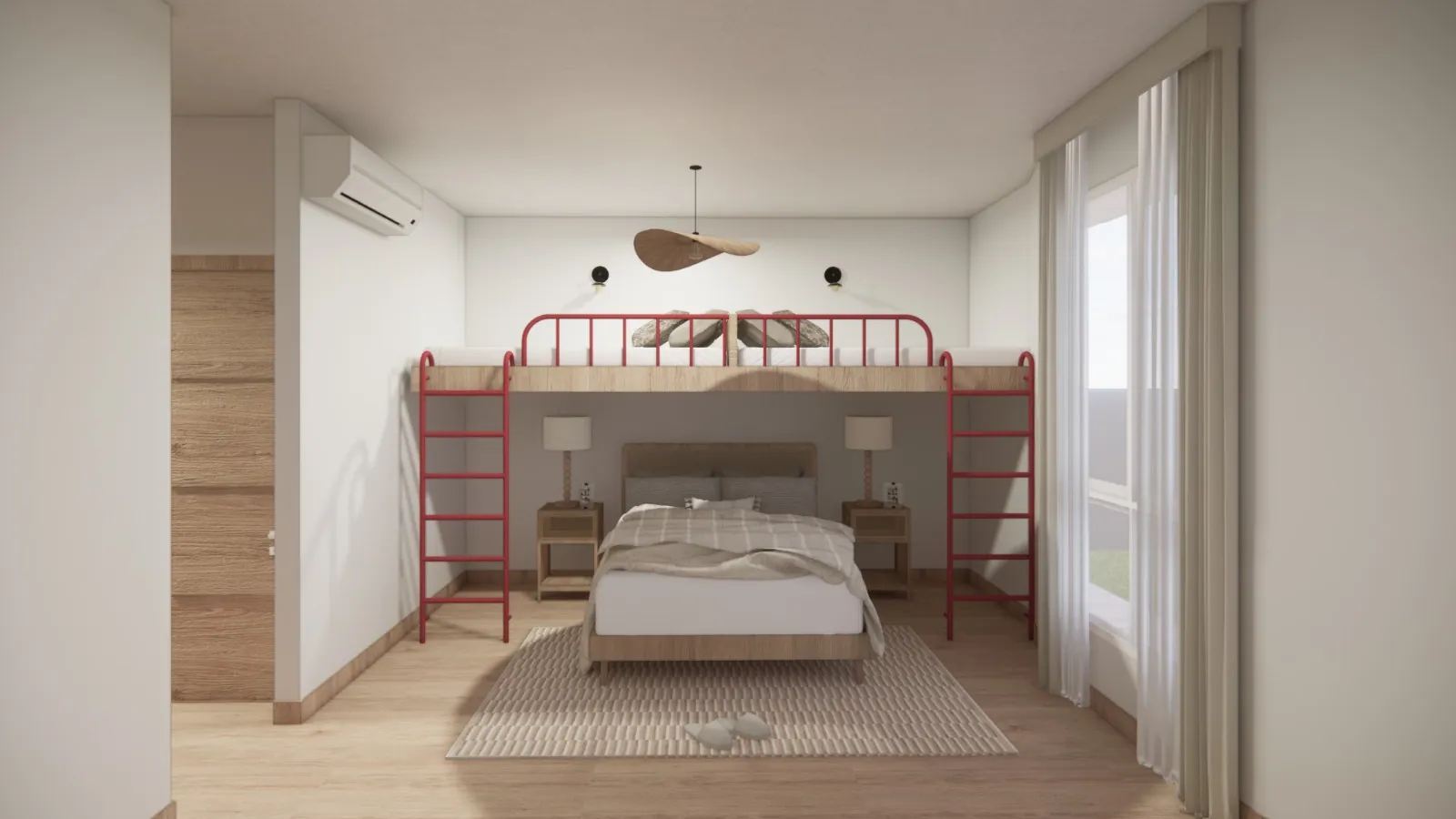 CASA GALÁPAGOS — Dormitorio con cama y camarotes