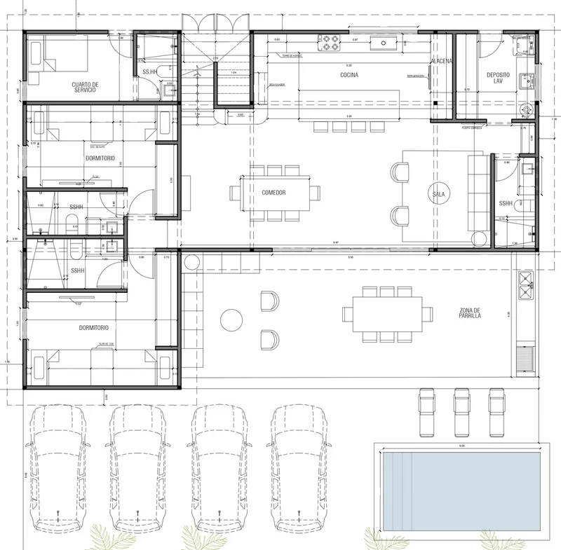 Plano de distribución del primer piso de CASA GALÁPAGOS