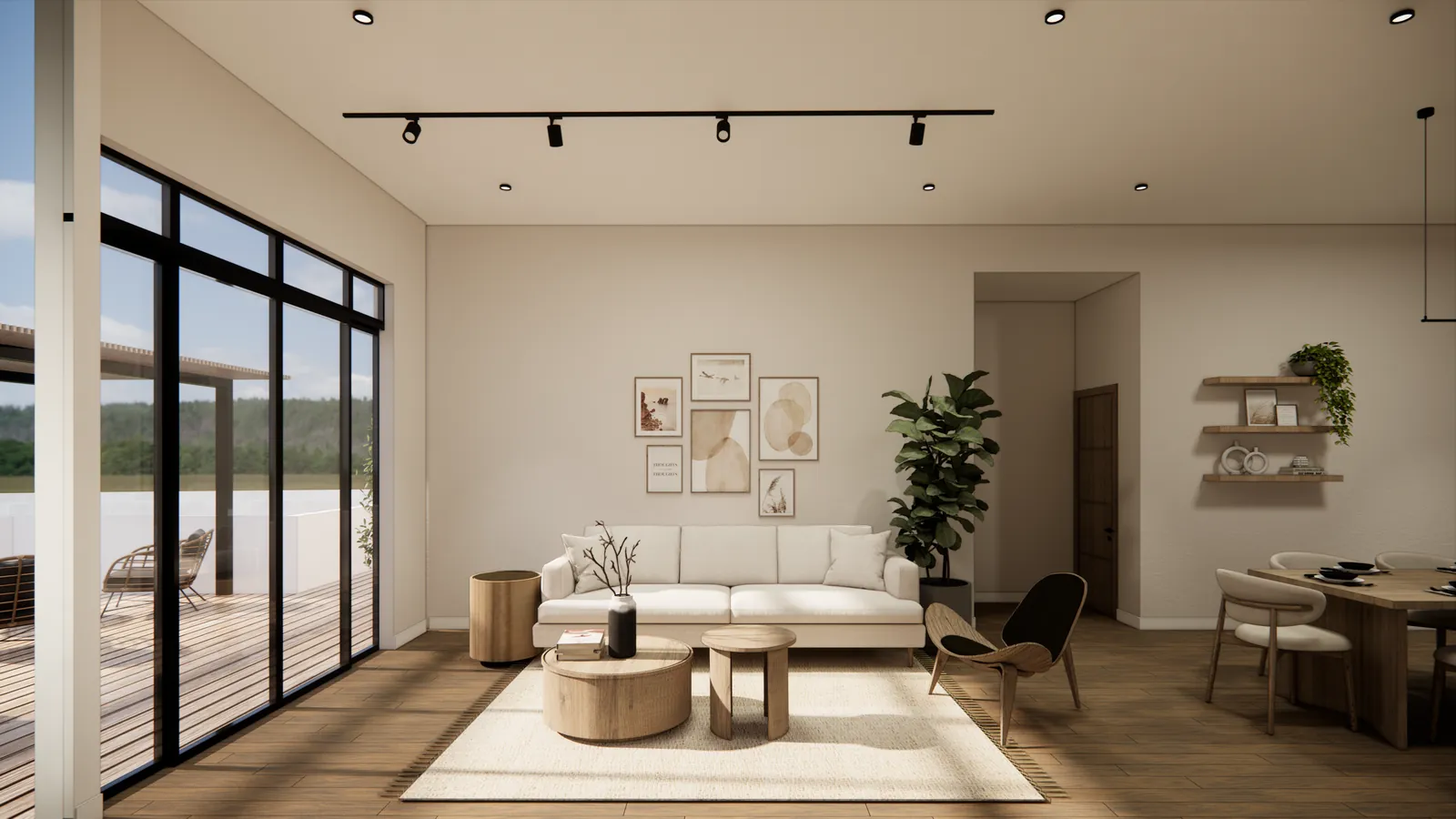 CASA LA MOLINA — Sala con ventanales al jardín